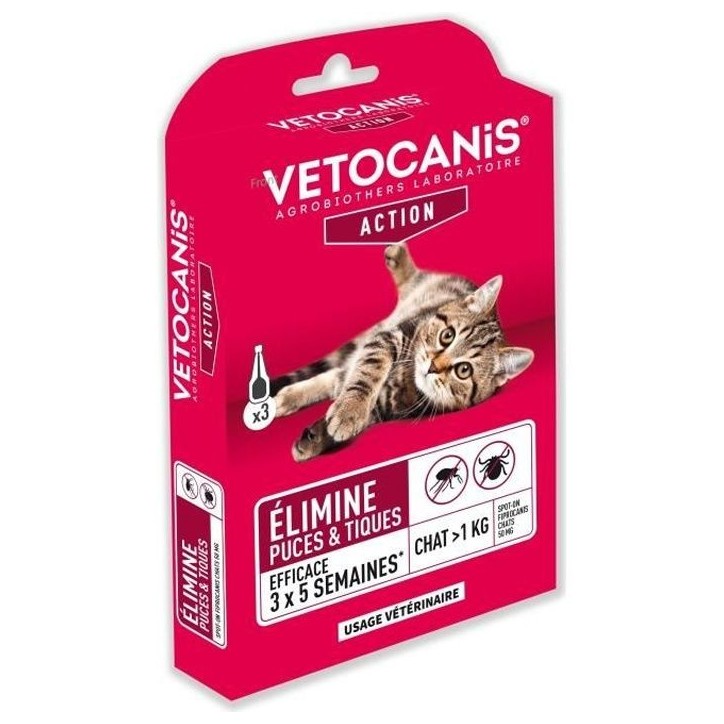 VETOCANIS Pipettes Spot on, Anti-puces et Anti-tiques - Pour chat