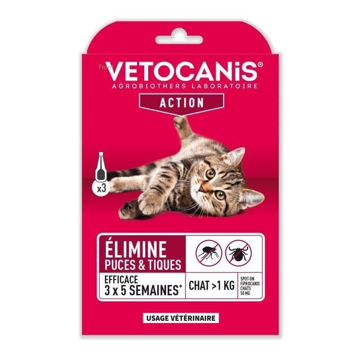 VETOCANIS Pipettes Spot on, Anti-puces et Anti-tiques - Pour chat