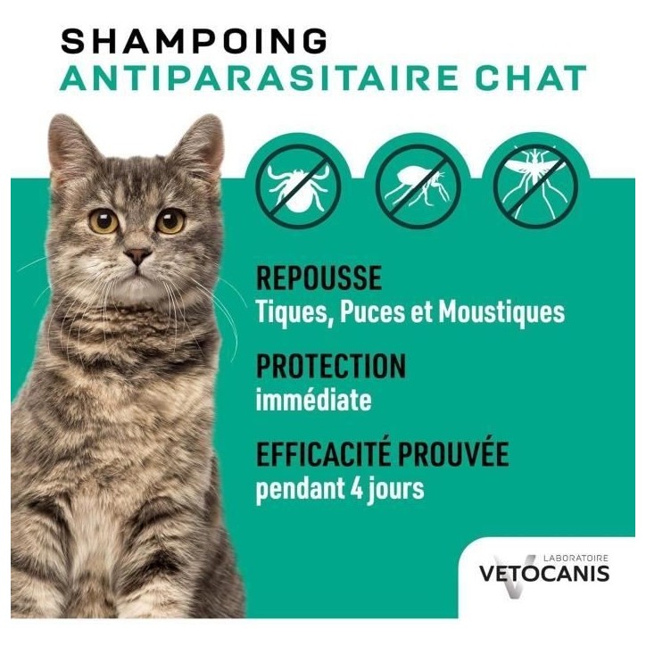 Shampoing anti-puces - VETOCANIS - Répulsif Chat 300ml