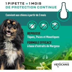 Pipettes Anti puces - VETOCANIS - 2x1 Mois sans Tiques, Puces, Moustiq