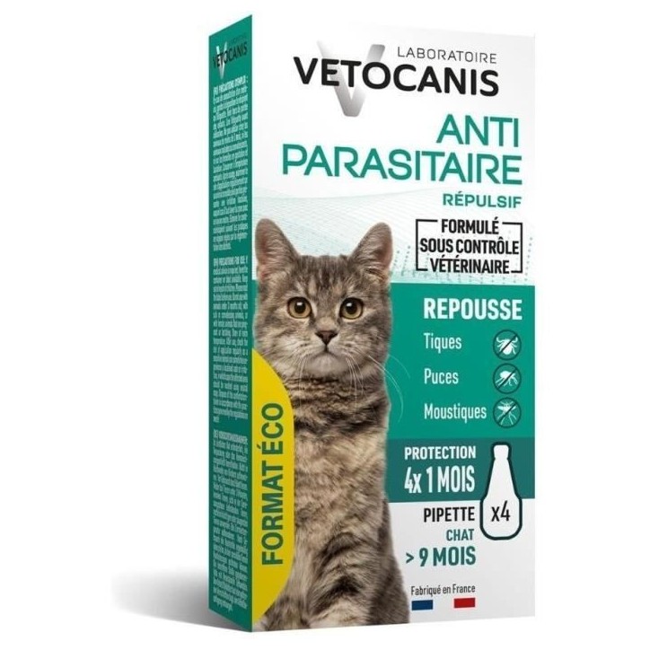 Anti-parasitaire - VETOCANIS - Pipettes Anti-Puces Anti-Tiques Anti-Moustiques Répulsives pour Chat