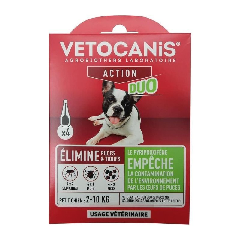 Pipettes - VETOCANIS - x4 Pipettes Anti-puces et tiques Duo 67mg/20mg Pipettes - VETOCANIS - x4 Pipettes Anti-puces et tiques Duo 67mg/20mg