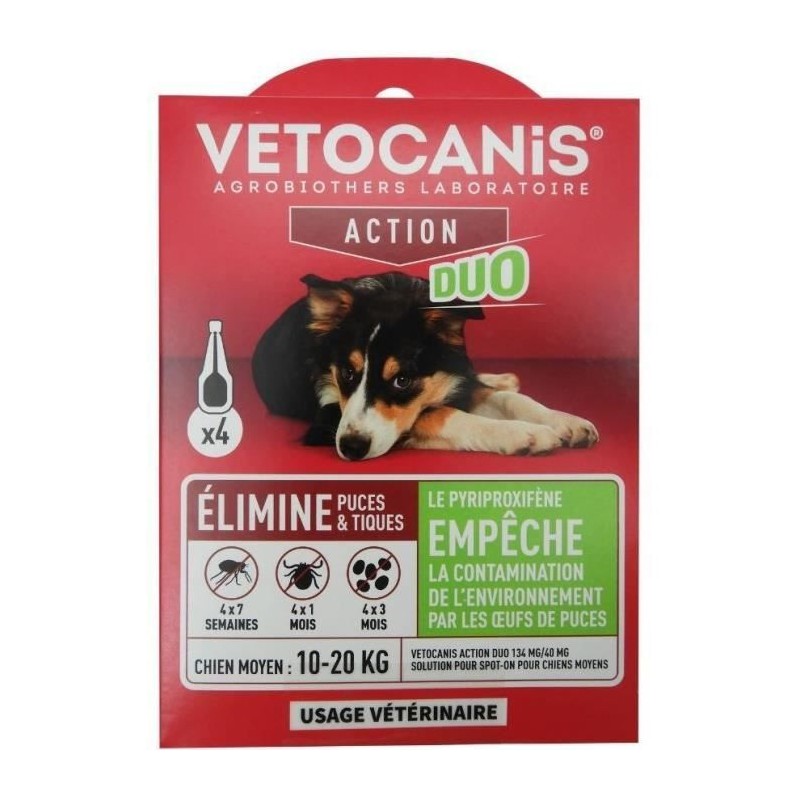 Pipettes - VETOCANIS - x4 Pipettes Anti-puces et tiques Duo 134mg/40mg Pipettes - VETOCANIS - x4 Pipettes Anti-puces et tiques Duo 134mg/40mg