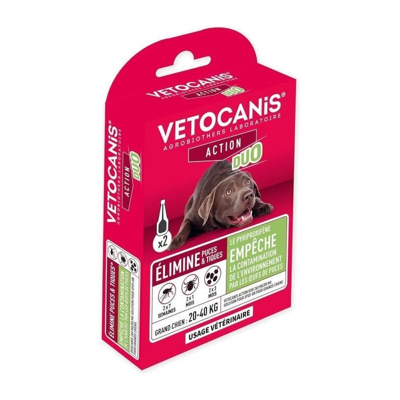 Pipettes action duo - VETOCANIS - 268mg/80mg Solution pour Grands Chie Pipettes action duo - VETOCANIS - 268mg/80mg Solution pour Grands Chie