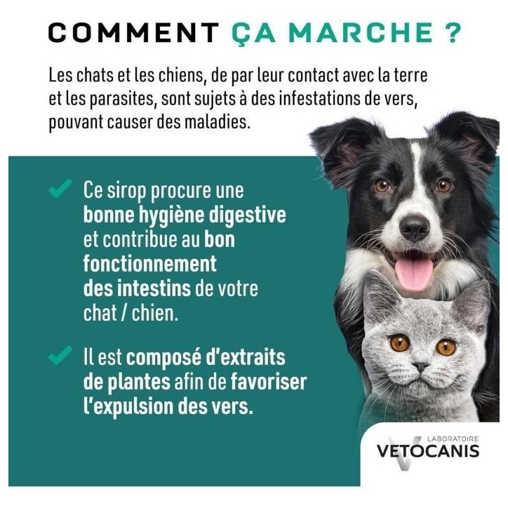 Sirop aide a l'hygiene digestive - VETOCANIS - VERSTOP - Pour Chien et Chat - 125 ml