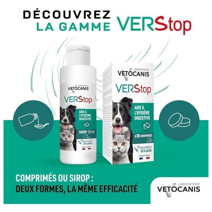 Sirop aide a l'hygiene digestive - VETOCANIS - VERSTOP - Pour Chien et Chat - 125 ml