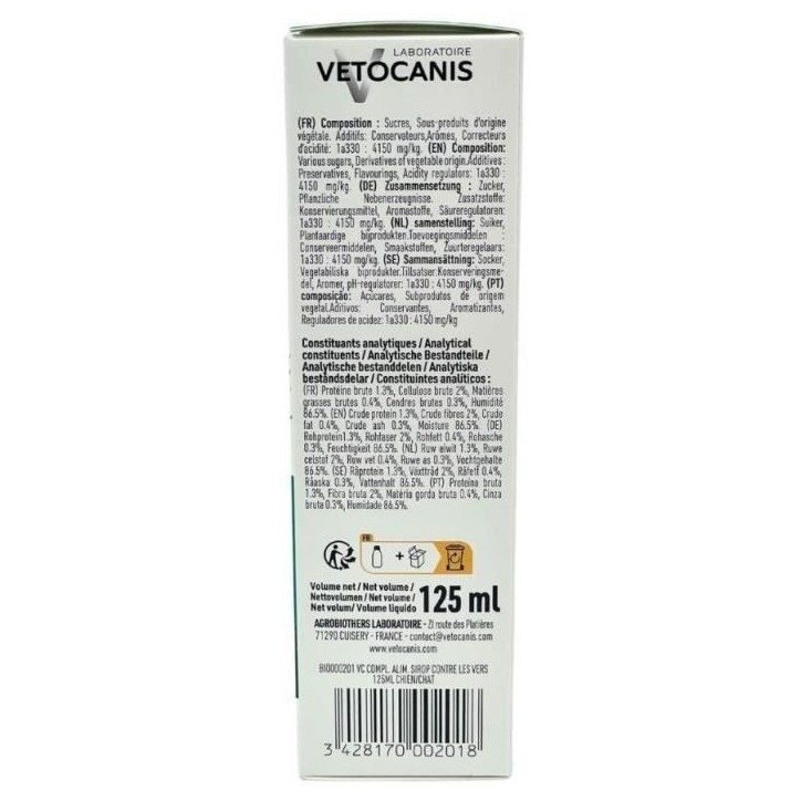 Sirop aide a l'hygiene digestive - VETOCANIS - VERSTOP - Pour Chien et Chat - 125 ml