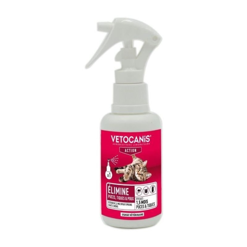Spray Fipronil anti-puces et tiques - VETOCANIS - 2,5 mg pour Chien et Spray Fipronil anti-puces et tiques - VETOCANIS - 2,5 mg pour Chien et