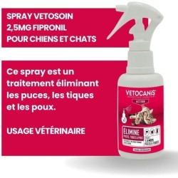 Spray Fipronil anti-puces et tiques - VETOCANIS - 2,5 mg pour Chien et