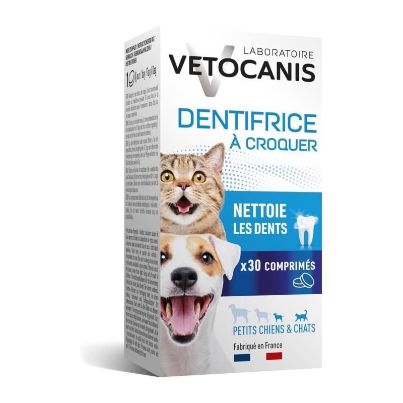 Dentifrice croquer - VETOCANIS - x30 Comprimés pour Chat et Petit Chi Dentifrice croquer - VETOCANIS - x30 Comprimés pour Chat et Petit Chi
