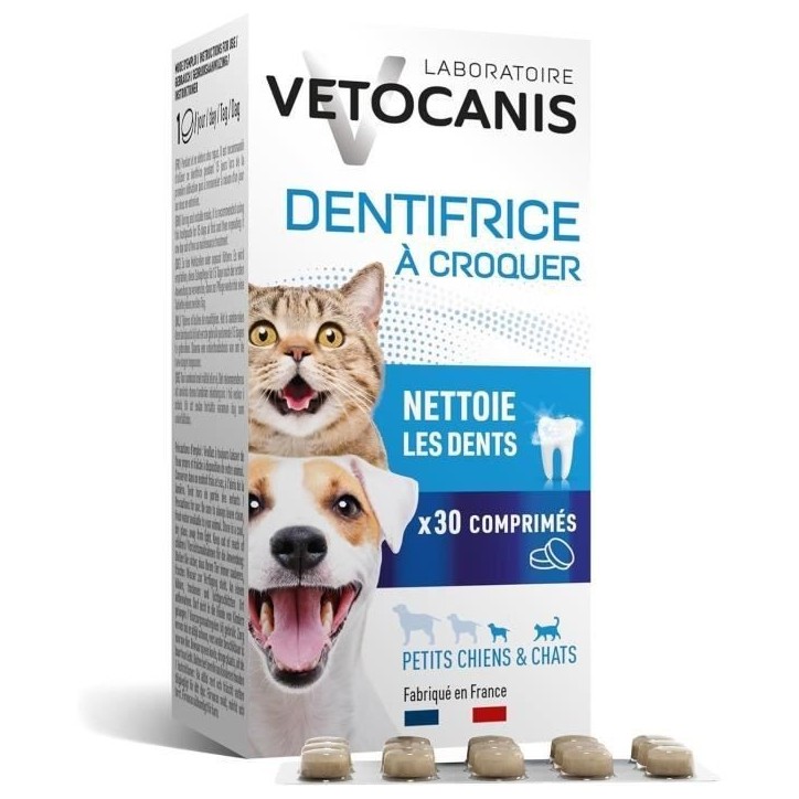 Dentifrice croquer - VETOCANIS - x30 Comprimés pour Chat et Petit Chien