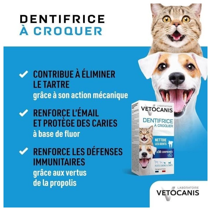 Dentifrice croquer - VETOCANIS - x30 Comprimés pour Chat et Petit Chien