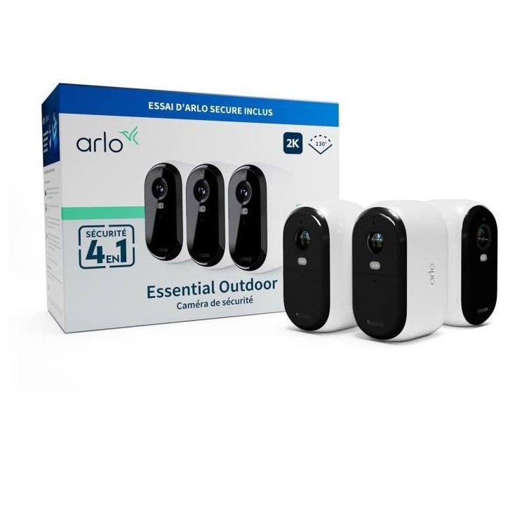 Caméra de sécurité connectée - ARLO - Essential2 - Pack de 3 - Résolution 2K - Vision nocturne couleur