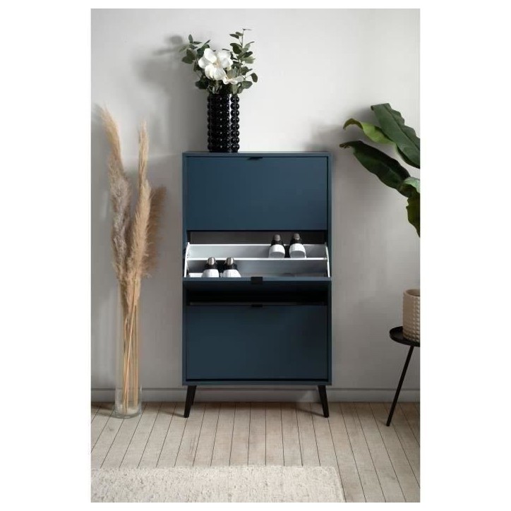 Meuble a chaussures - Bleu nuit - 12 paires - L70 x P24 x H125 cm - VIGO Meuble a chaussures - Bleu nuit - 12 paires - L70 x P24 x H125 cm - VIGO