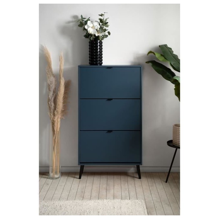 Meuble a chaussures - Bleu nuit - 12 paires - L70 x P24 x H125 cm - VIGO Meuble a chaussures - Bleu nuit - 12 paires - L70 x P24 x H125 cm - VIGO