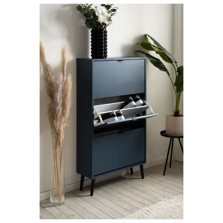 Meuble a chaussures - Bleu nuit - 12 paires - L70 x P24 x H125 cm - VIGO Meuble a chaussures - Bleu nuit - 12 paires - L70 x P24 x H125 cm - VIGO