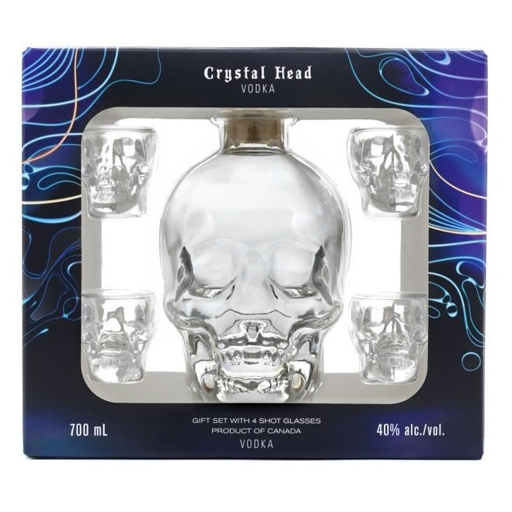 Crystal Head Vodka - Coffret + 4 Verres Shots - Vodka - 70cl - 40,0% Vol.