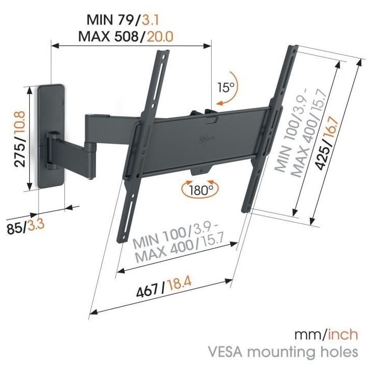 Support mural pour TV - VOGEL'S - TVM 1443 Full-Motion+ Medium, 2 bras, 32-65