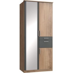 Armoire Décor Chene & Graphite - 3 portes battantes - Miroir - 2 tiro