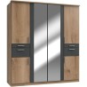 Armoire Décor Chene & Graphite - 6 portes battantes - Miroirs - 4 tir