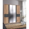 Armoire Décor Chene & Graphite - 6 portes battantes - Miroirs - 4 tir