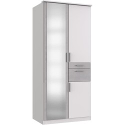 Armoire Décor Blanc & béton gris - 3 portes battantes - Miroir - 2 t