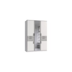 Armoire Décor Blanc & Gris béton - 5 portes battantes - Miroir - 4 t