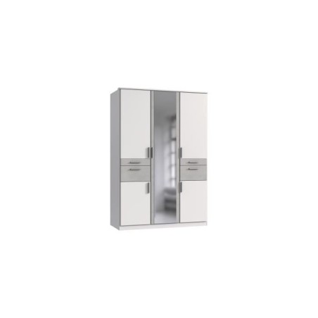 Armoire Décor Blanc & Gris béton - 5 portes battantes - Miroir - 4 t