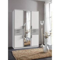 Armoire Décor Blanc & Gris béton - 5 portes battantes - Miroir - 4 t
