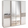 Armoire Décor Blanc & Gris béton - 6 portes battantes - Miroirs - 4