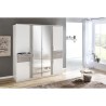 Armoire Décor Blanc & Gris béton - 6 portes battantes - Miroirs - 4