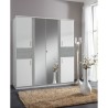 Armoire Décor Blanc & Gris béton - 6 portes battantes - Miroirs - 4