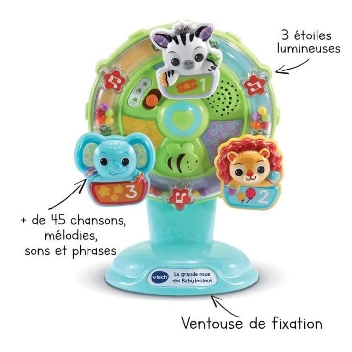 VTECH BABY - La Grande Roue des Baby Loulous - Roue musicale avec ventouse anti-chute - Vert/Multicolore