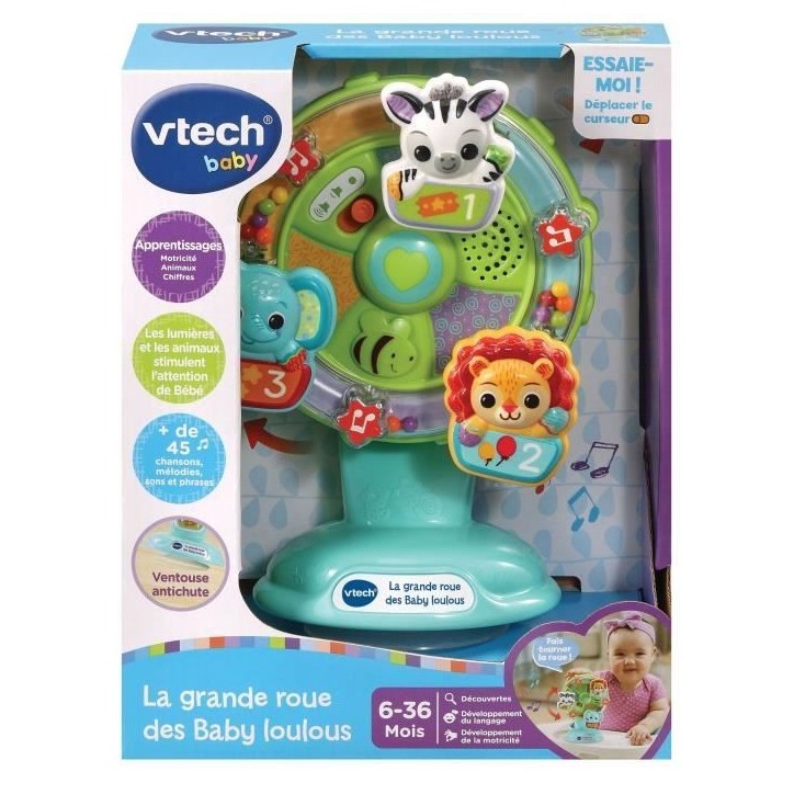 VTECH BABY - La Grande Roue des Baby Loulous - Roue musicale avec ventouse anti-chute - Vert/Multicolore