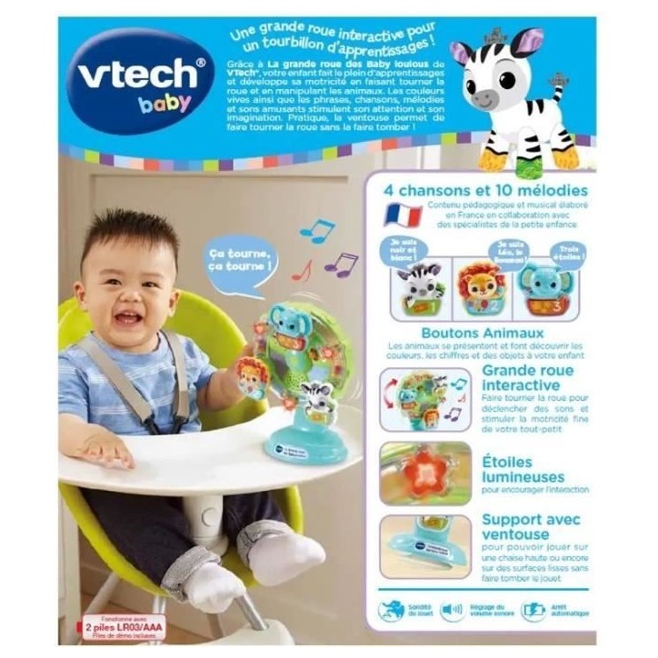 VTECH BABY - La Grande Roue des Baby Loulous - Roue musicale avec ventouse anti-chute - Vert/Multicolore
