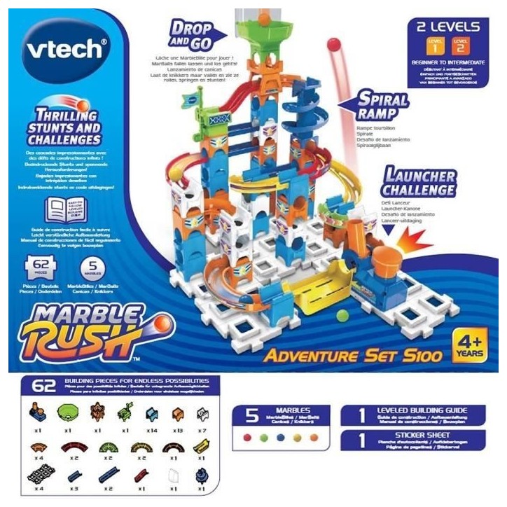 Circuit a billes VTECH Marble Rush - Adventure Set S100 - 61 pieces et 5 MarbleBilles incluses