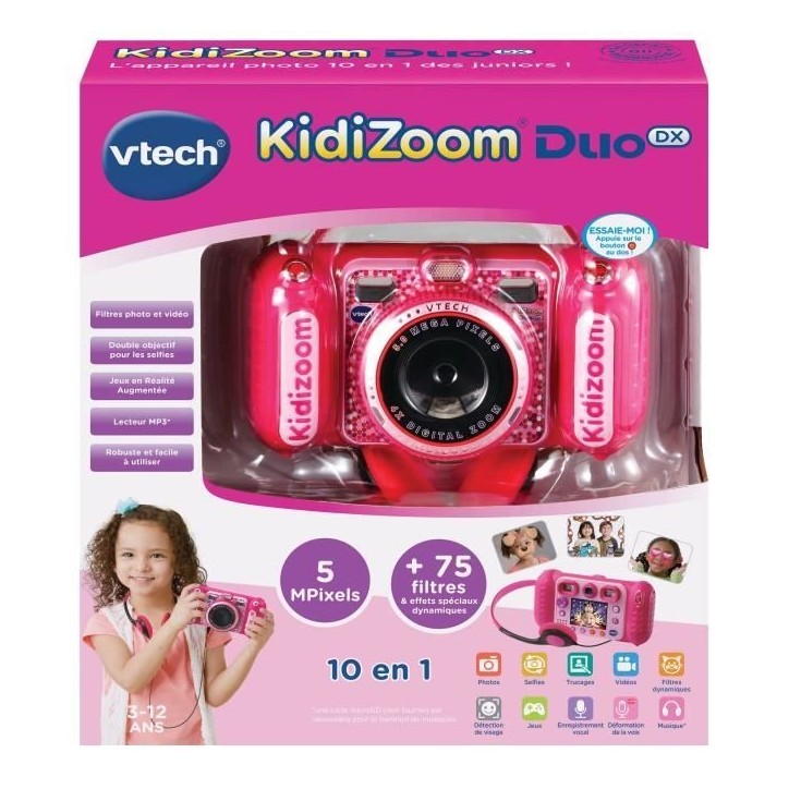 Appareil photo enfant - VTECH - Kidizoom Duo DX Rose - 75 filtres dynamiques - 5 jeux en réalité augmentée