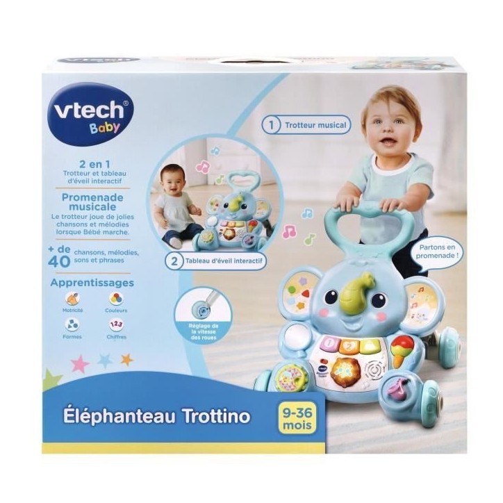 Porteur - Trotteur VTECH BABY - Éléphanteau Trottino - Avec Frein - Bleu Porteur - Trotteur VTECH BABY - Éléphanteau Trottino - Avec Frein - Bleu
