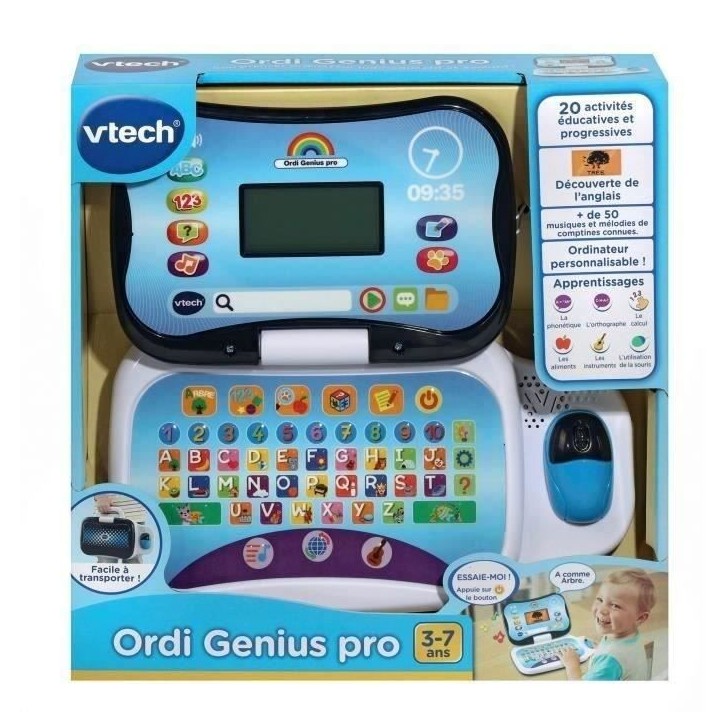 Ordinateur éducatif VTECH ORDI GENIUS PRO NOIR pour enfants de 3 a 7 ans avec souris et 20 activités incluses