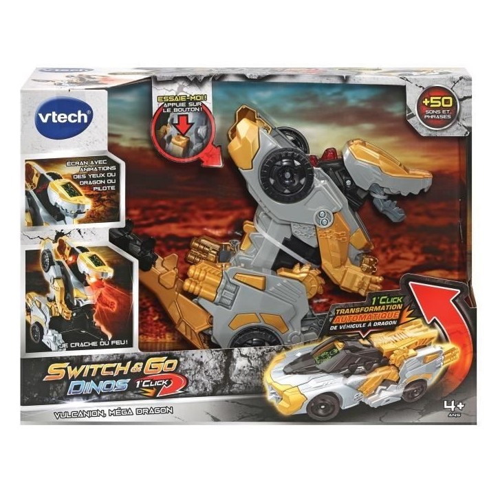 VTECH - Switch & Go Dinos - 1'Click - Vulcanion, Méga Dragon - Enfant - Pile - Marron, noir et gris VTECH - Switch & Go Dinos - 1'Click - Vulcanion, Méga Dragon - Enfant - Pile - Marron, noir et gris