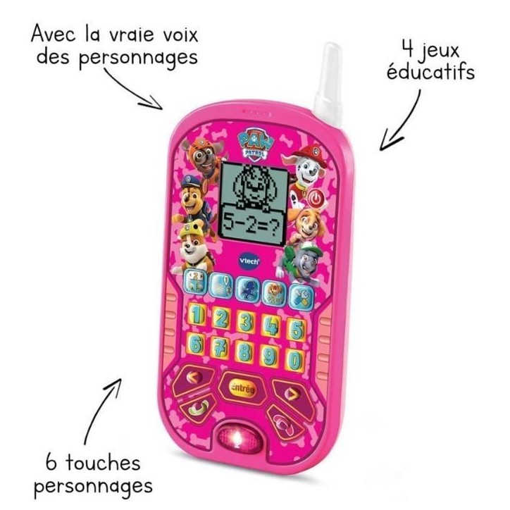 VTECH - PAT PATROUILLE - Smartphone Éducatif Rose - 6 activités éducatives - Appels et messages vocaux VTECH - PAT PATROUILLE - Smartphone Éducatif Rose - 6 activités éducatives - Appels et messages vocaux