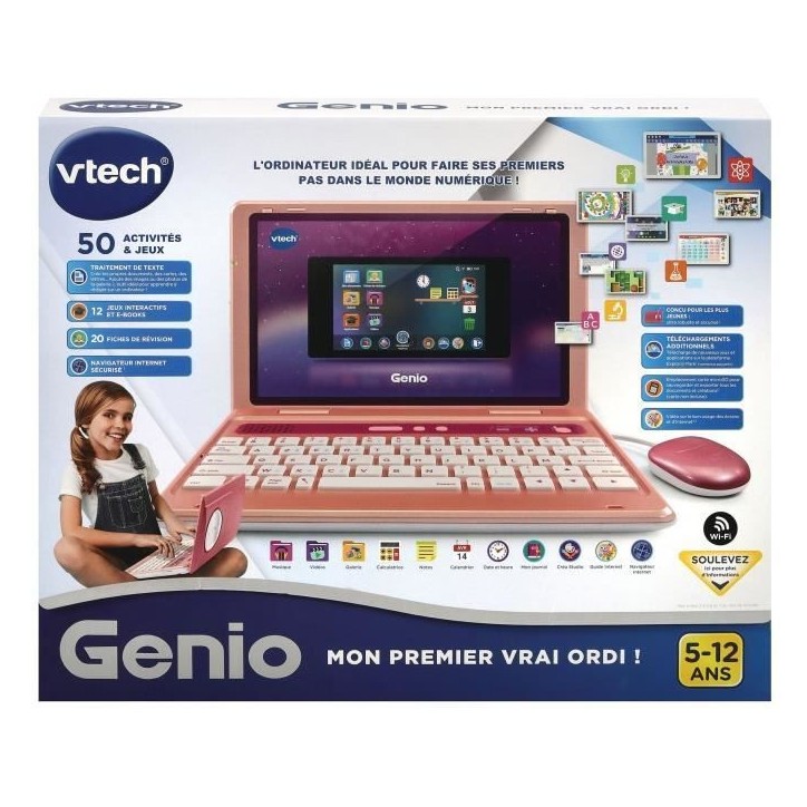 Ordinateur pour enfant VTECH Genio - Clavier AZERTY, souris, écran 5'', mémoire 8GB - Rose Ordinateur pour enfant VTECH Genio - Clavier AZERTY, souris, écran 5'', mémoire 8GB - Rose