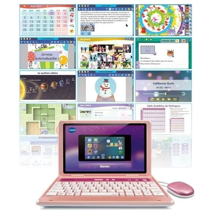 Ordinateur pour enfant VTECH Genio - Clavier AZERTY, souris, écran 5'', mémoire 8GB - Rose Ordinateur pour enfant VTECH Genio - Clavier AZERTY, souris, écran 5'', mémoire 8GB - Rose