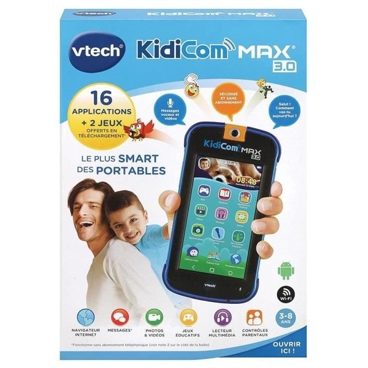 VTECH - Kidicom Max 3.0 - Portable enfant performant - 16 applications/jeux - 8 Go - Bleu