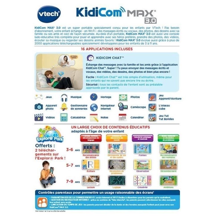 VTECH - Kidicom Max 3.0 - Portable enfant performant - 16 applications/jeux - 8 Go - Bleu