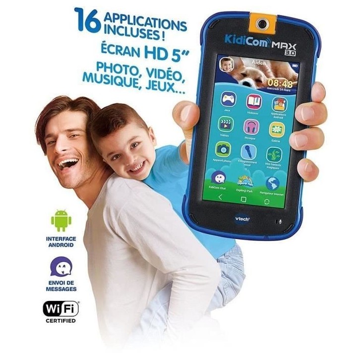 VTECH - Kidicom Max 3.0 - Portable enfant performant - 16 applications/jeux - 8 Go - Bleu