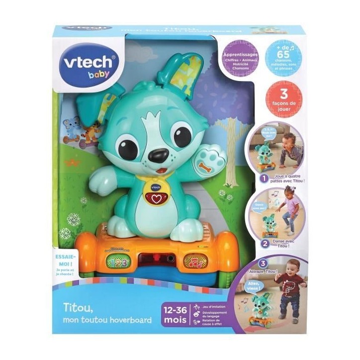 VTECH BABY - Titou, Mon Toutou Hoverboard - Chien Malicieux a 3 Roues - Piles Fournies - 12 a 36 mois