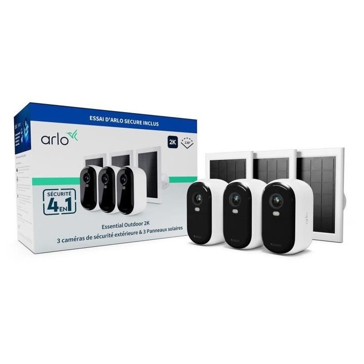 ARLO Caméra de surveillance Pack 3 caméras Essential 2k + 3 Panneaux solaires ARLO Caméra de surveillance Pack 3 caméras Essential 2k + 3 Panneaux solaires