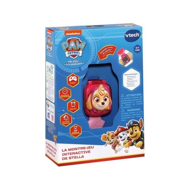 Montre-Jeu Interactive de Stella - VTECH - Pat'Patrouille - Ecran animé - 4 jeux - 12 cadrans - Rose