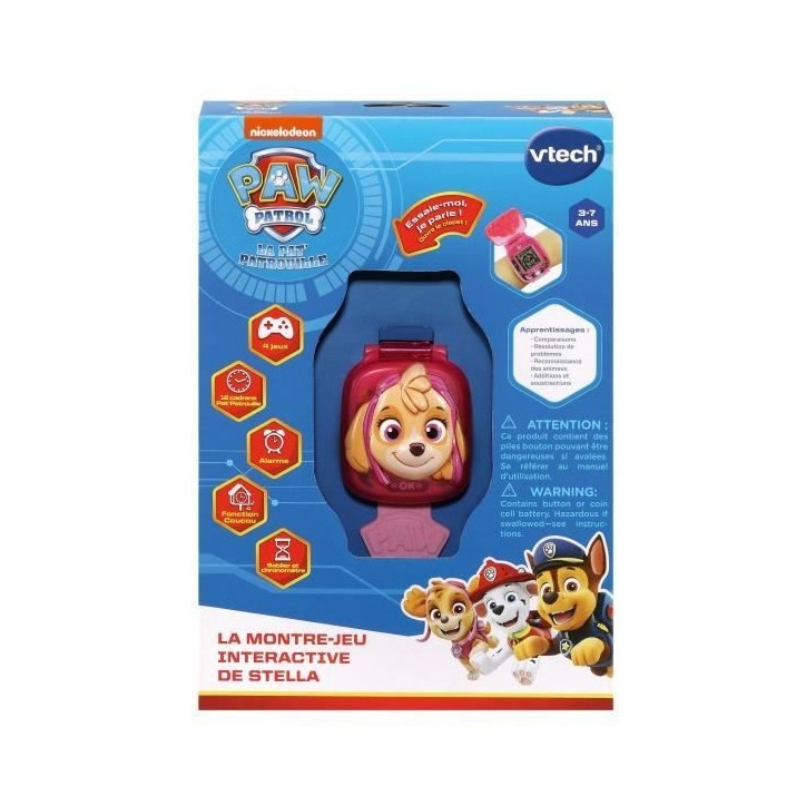 Montre-Jeu Interactive de Stella - VTECH - Pat'Patrouille - Ecran animé - 4 jeux - 12 cadrans - Rose
